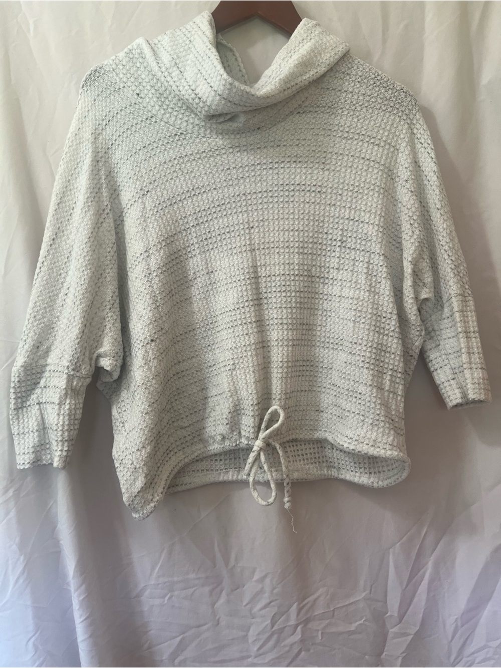 Green Envelope Light Gray Cowl Neck Drawstring Sweater